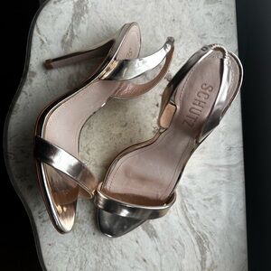 SCHUTZ Gold High Heel Sandals with Ankle Strap